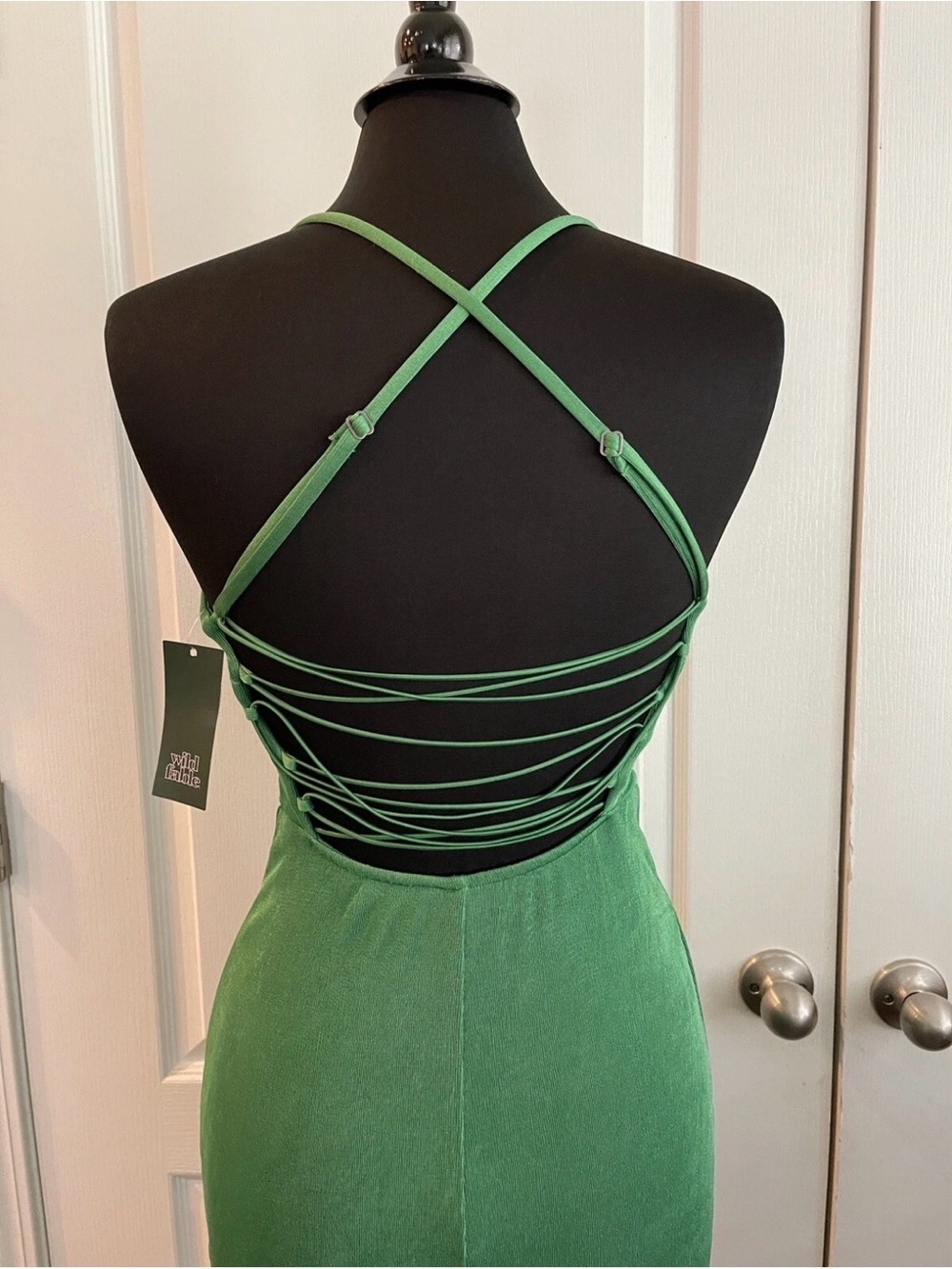 EUC Wild Fable Women's Green Sleeveless Lace-Up Elastic Back Dress // S - Picture 9 of 10